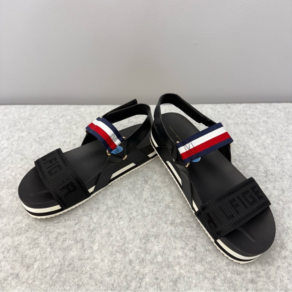 TOMMY HILFIGER Logo Stripe Platform Sandals sz 7.5